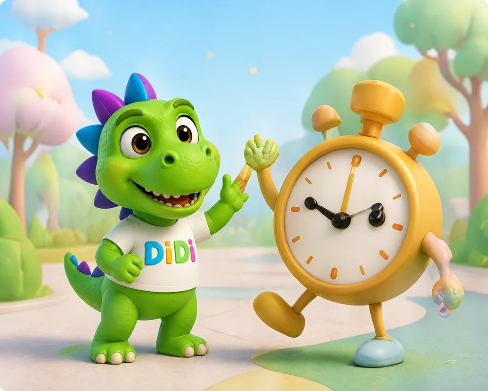 Didi wartet gemeinsam mit einer freundlichen Uhr